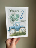 Blue Tractor birthday age card