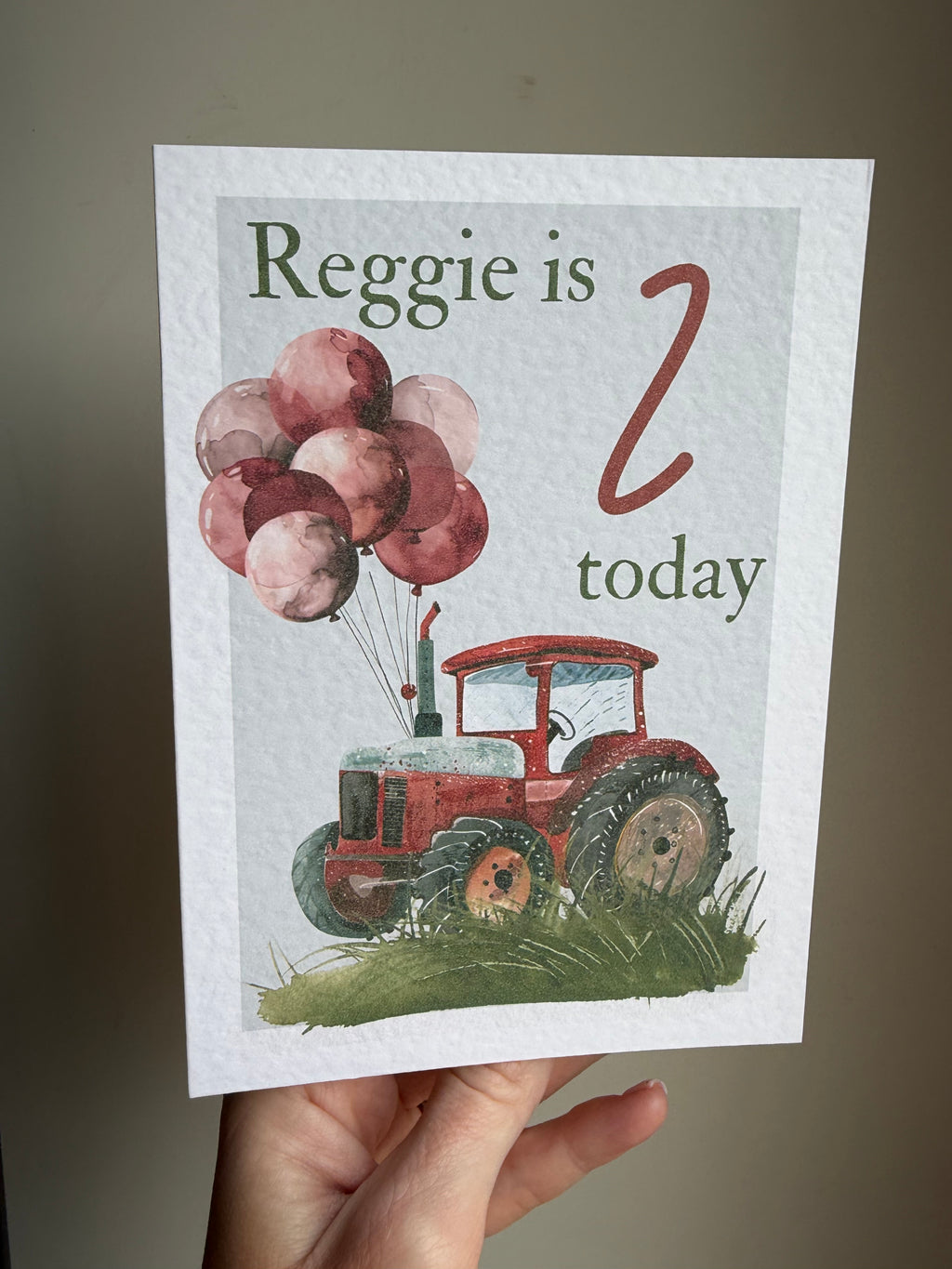Red Tractor birthday personalised card