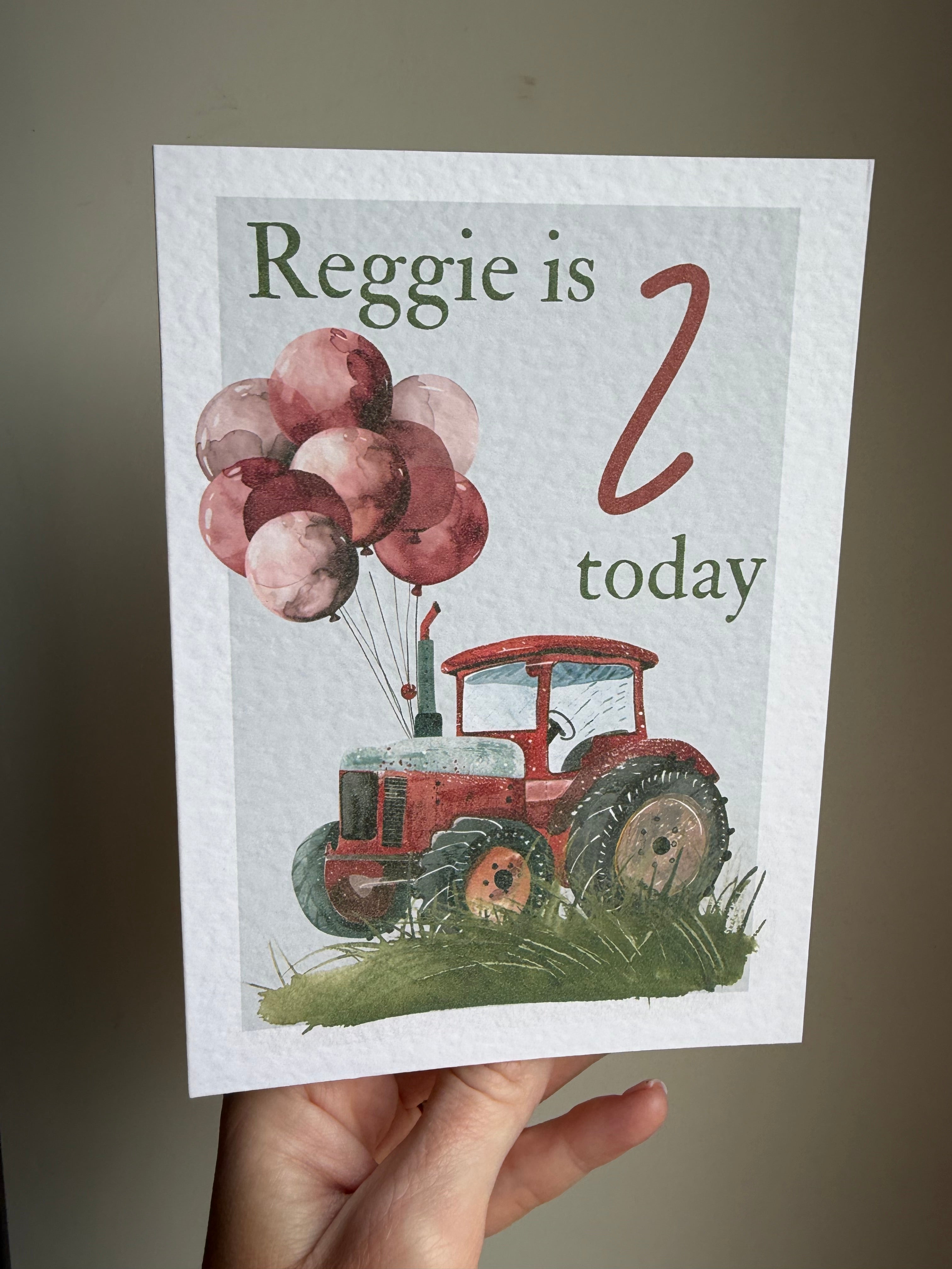 Red Tractor birthday personalised card