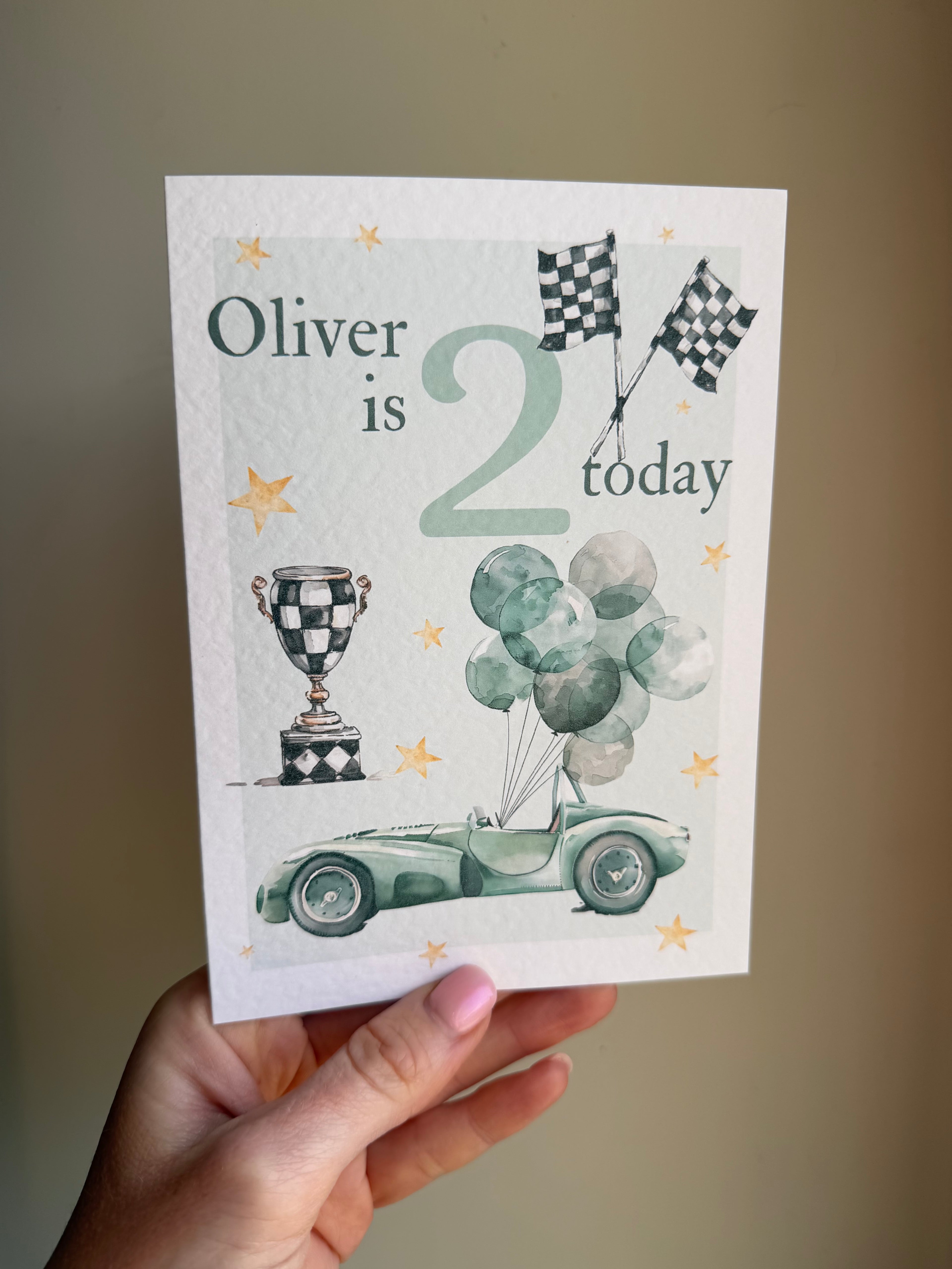 Race Car birthday personalised card