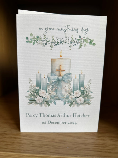 Christening card in blue