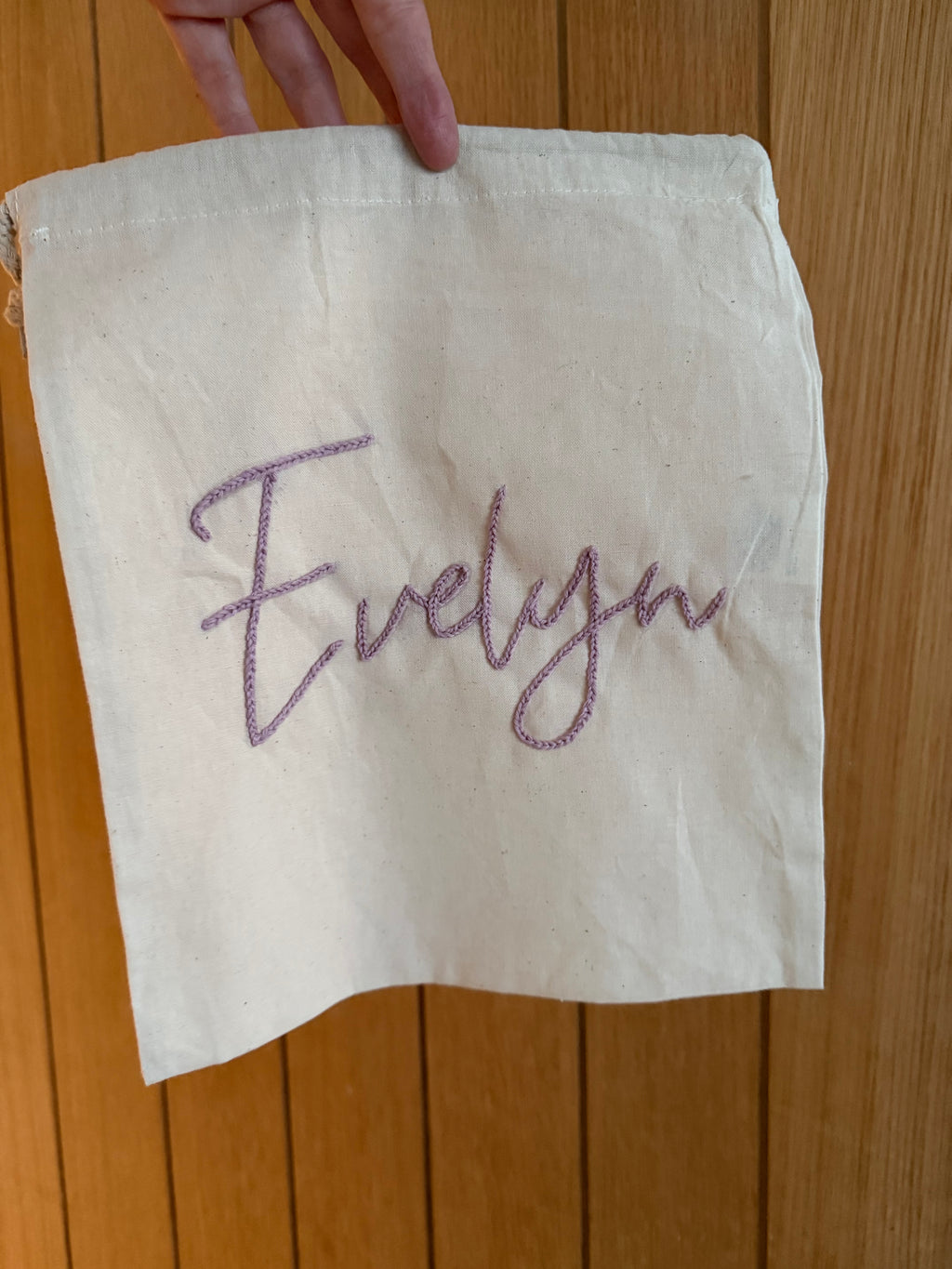 Personalised new baby card & Embroidered drawstring bag
