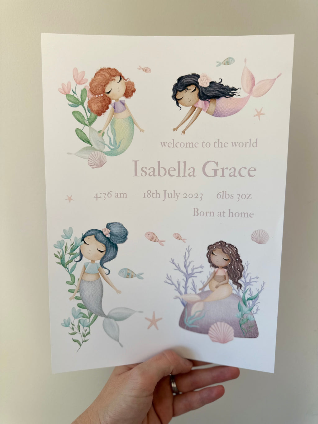 Mermaid birth details print