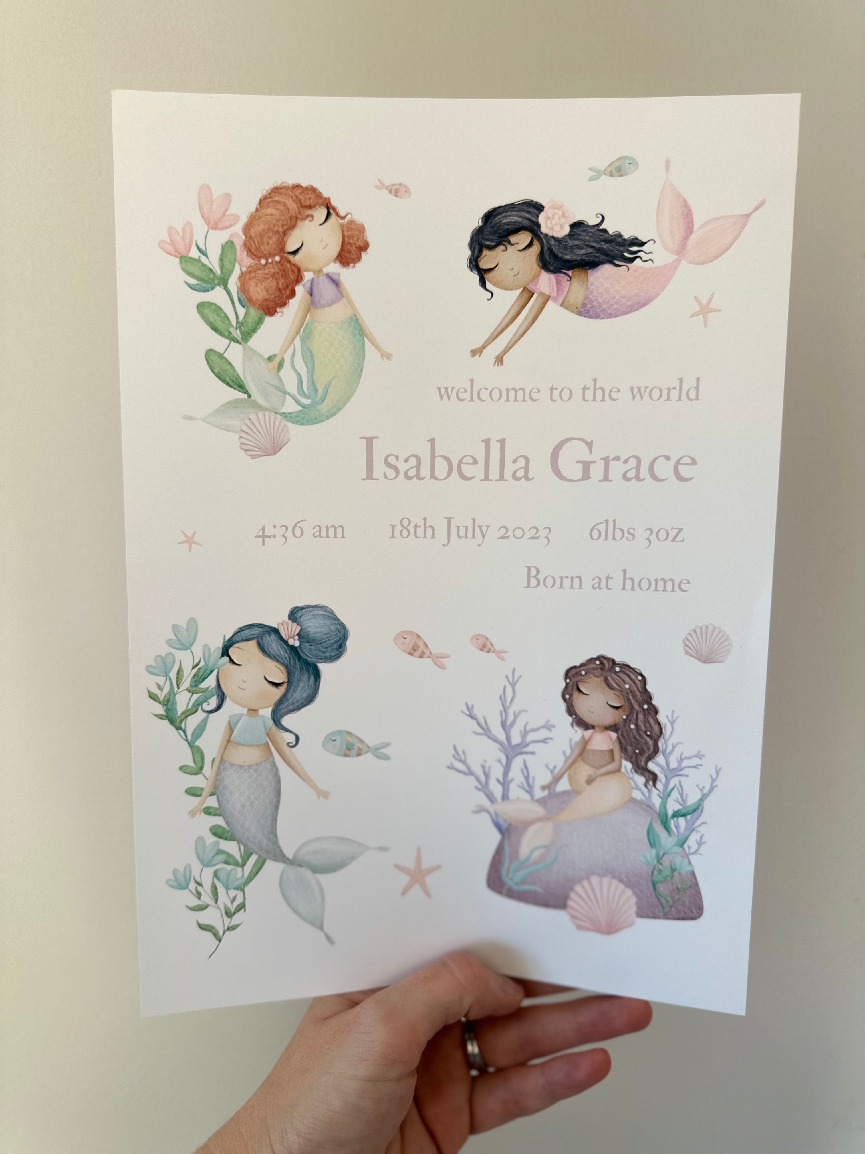 Mermaid birth details print