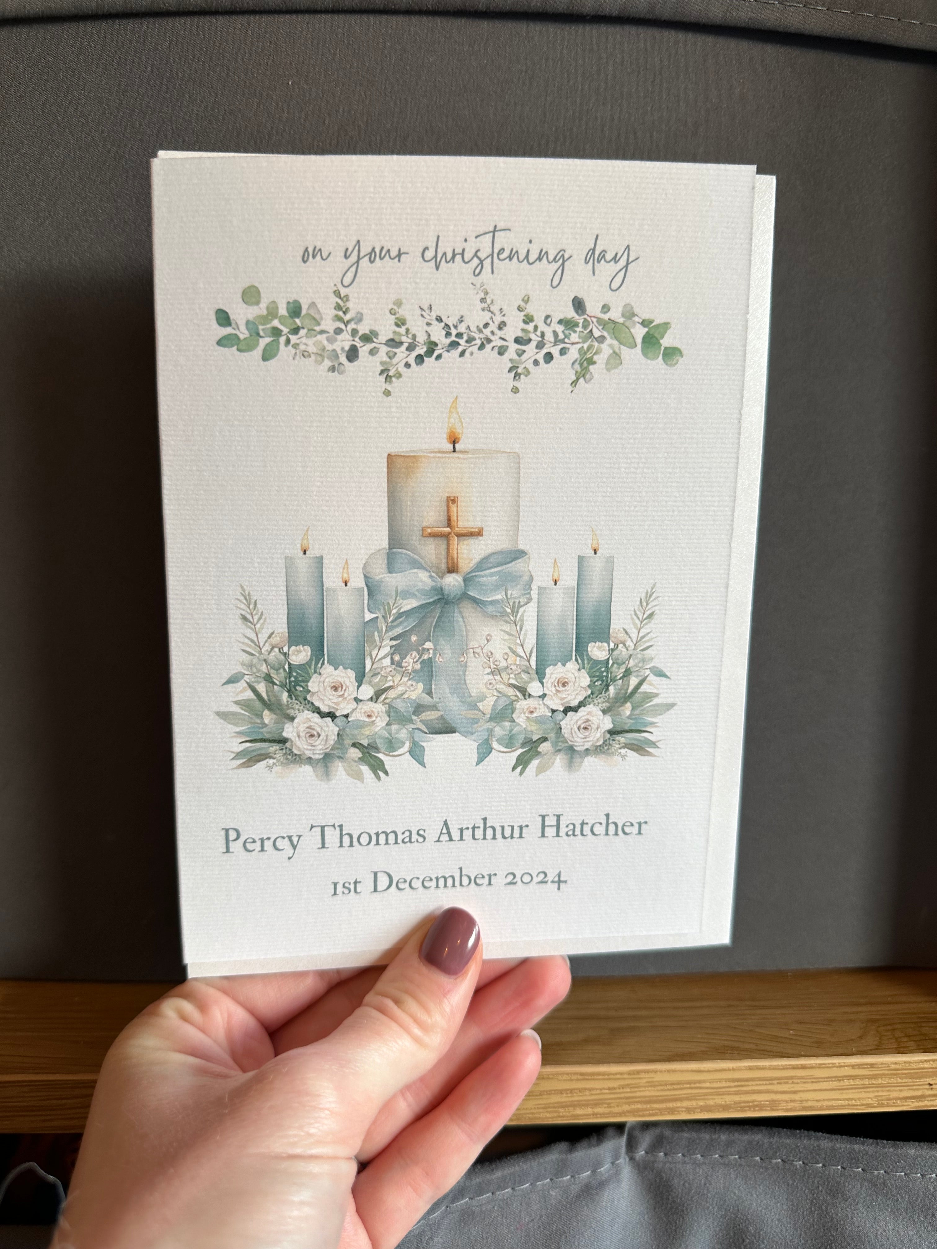 Christening card in blue