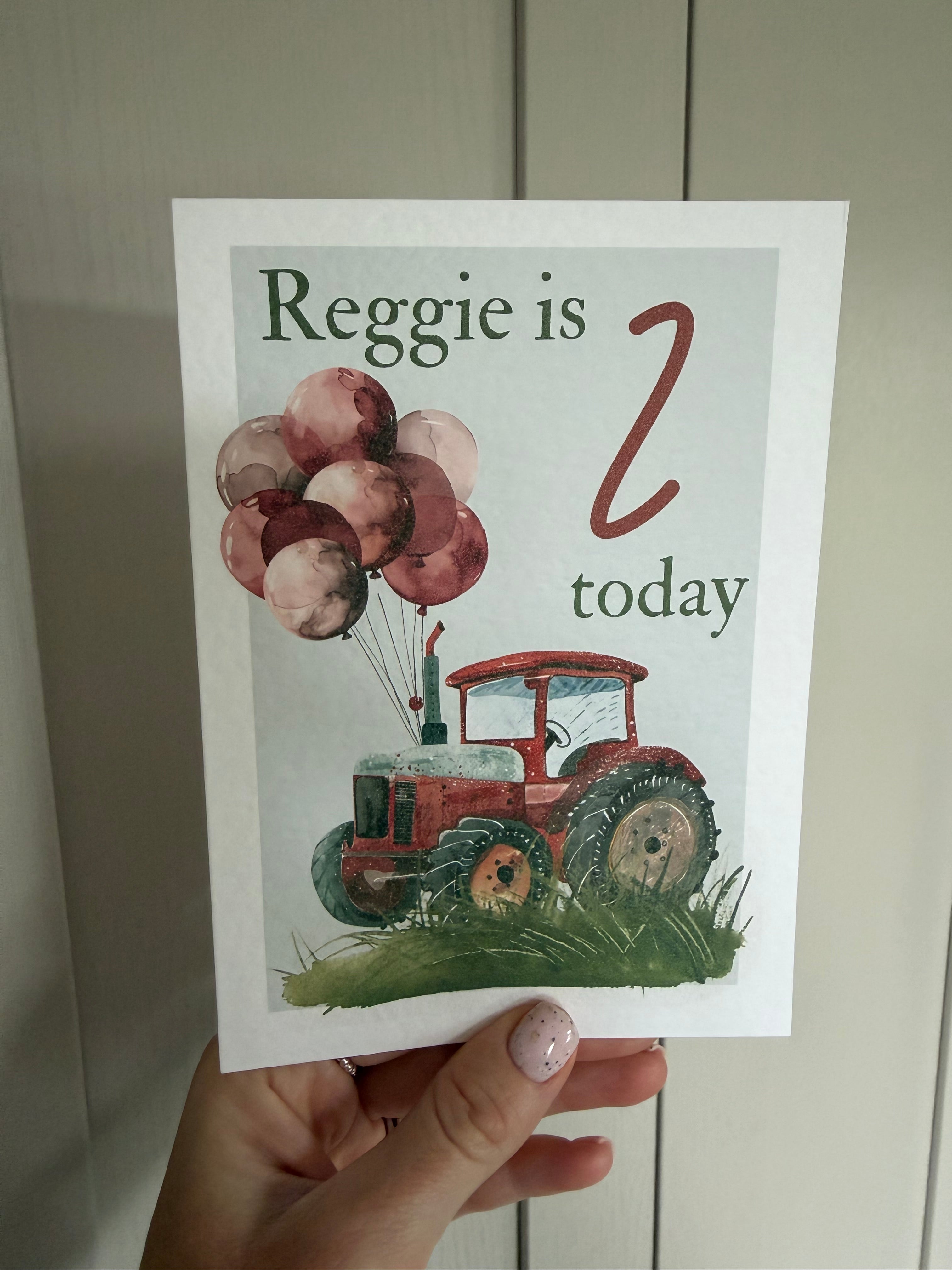 Red Tractor birthday personalised card