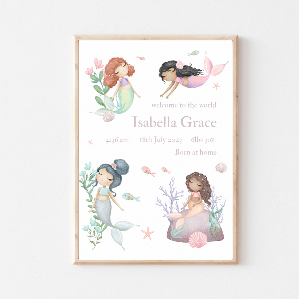 Mermaid birth details print
