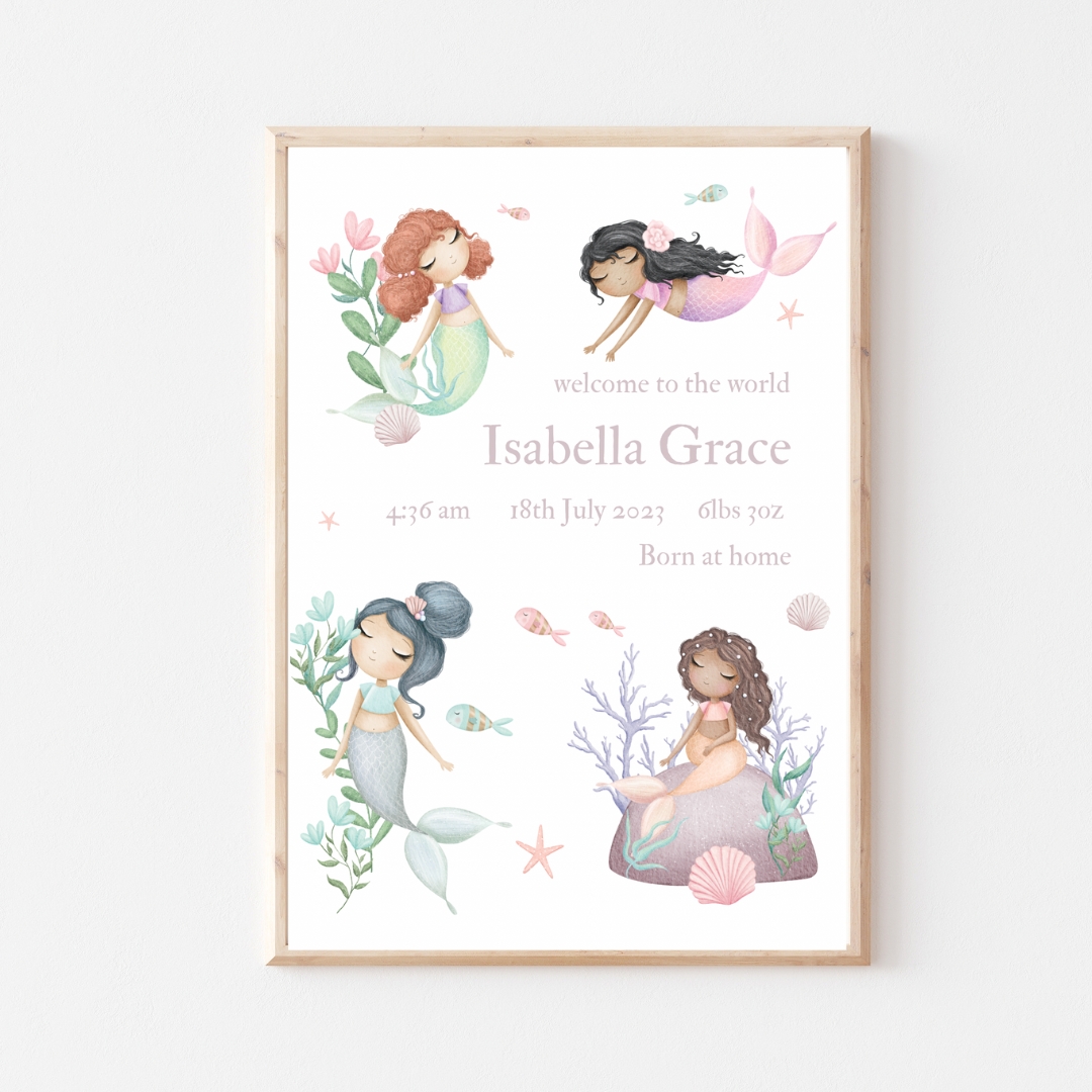 Mermaid birth details print