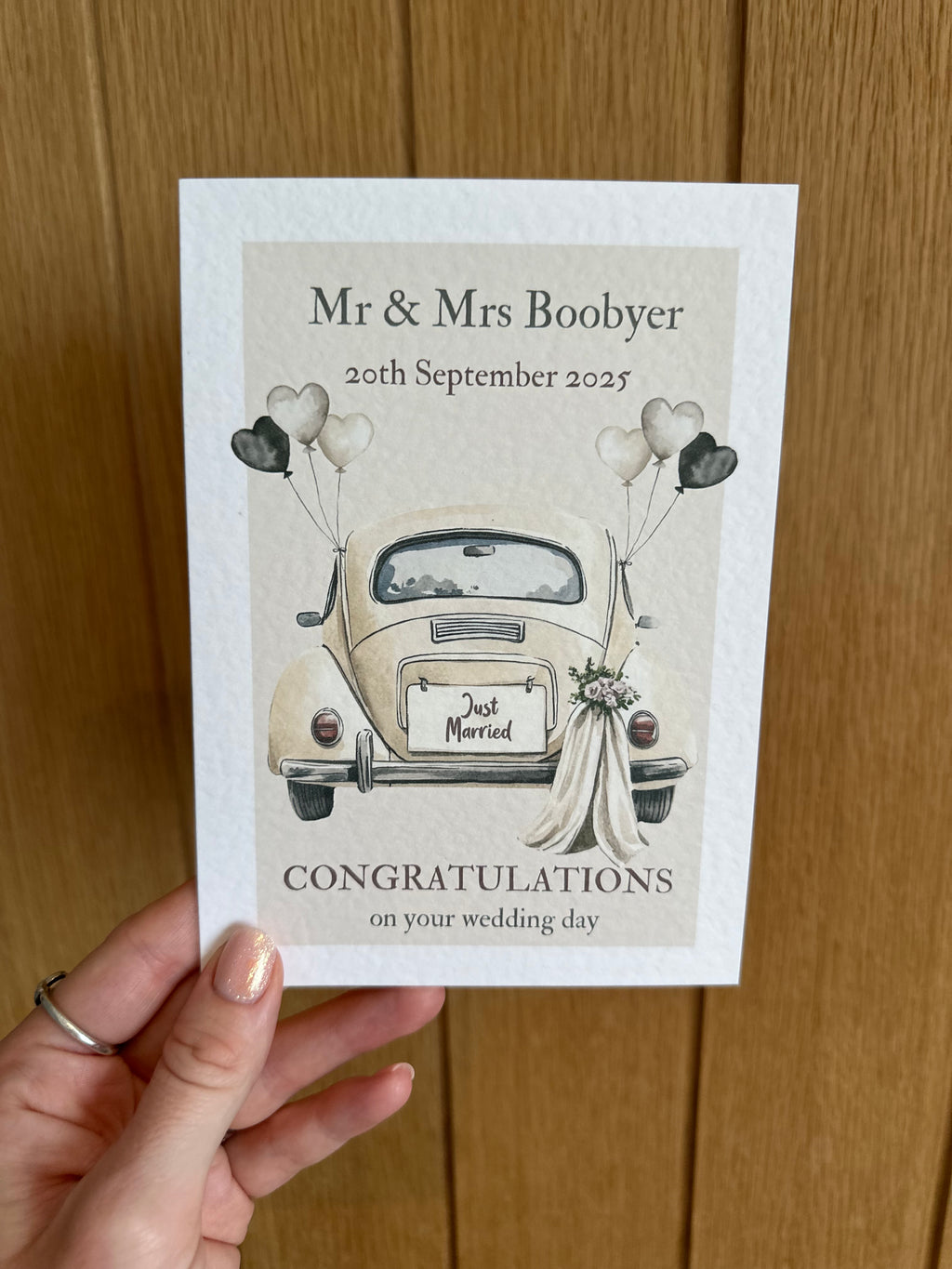Personalised wedding car card