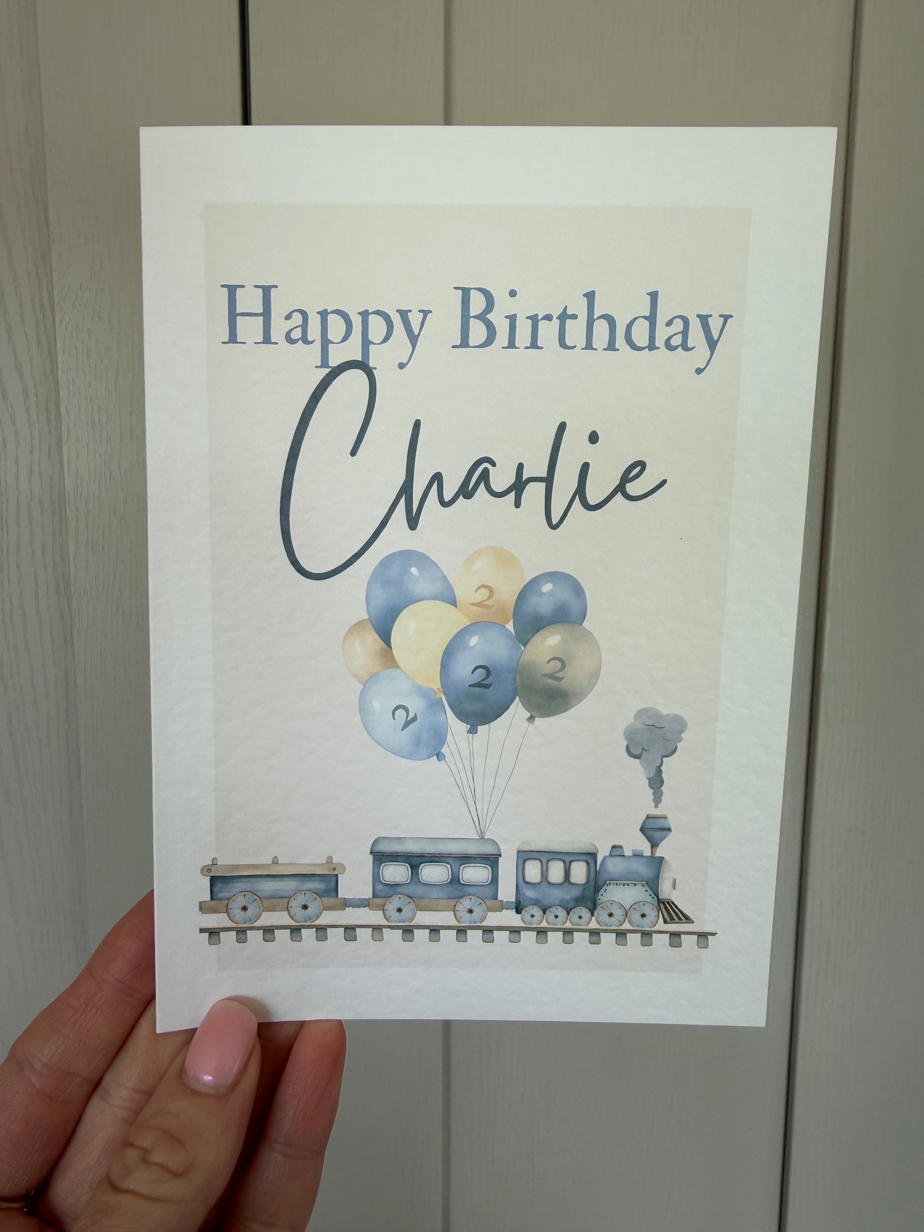Train birthday personalised card