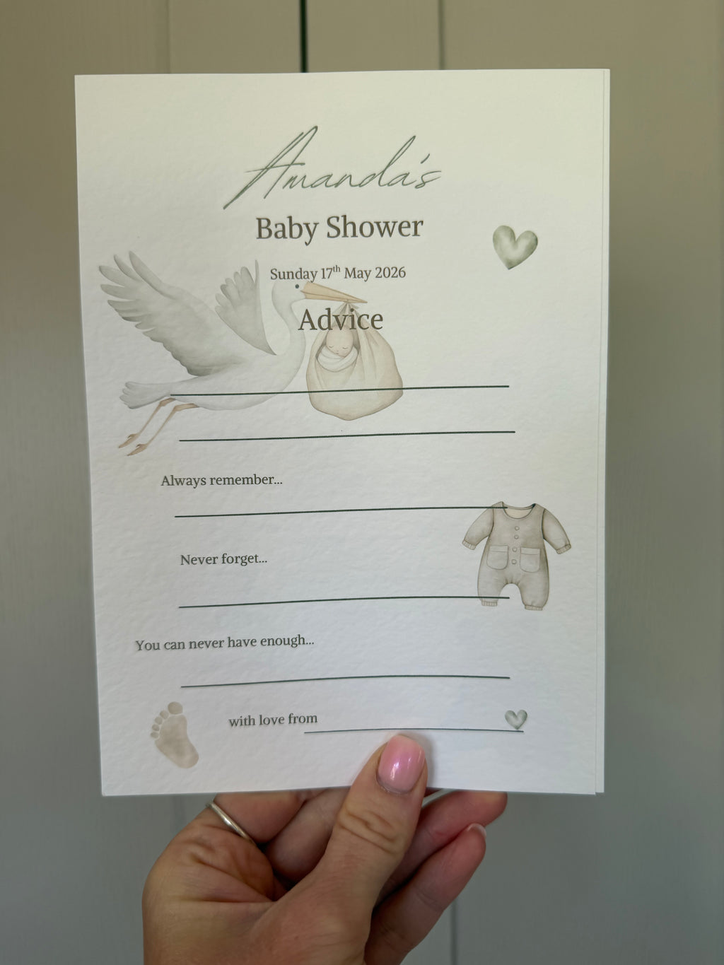 Personalised Baby shower prediction and advice cards