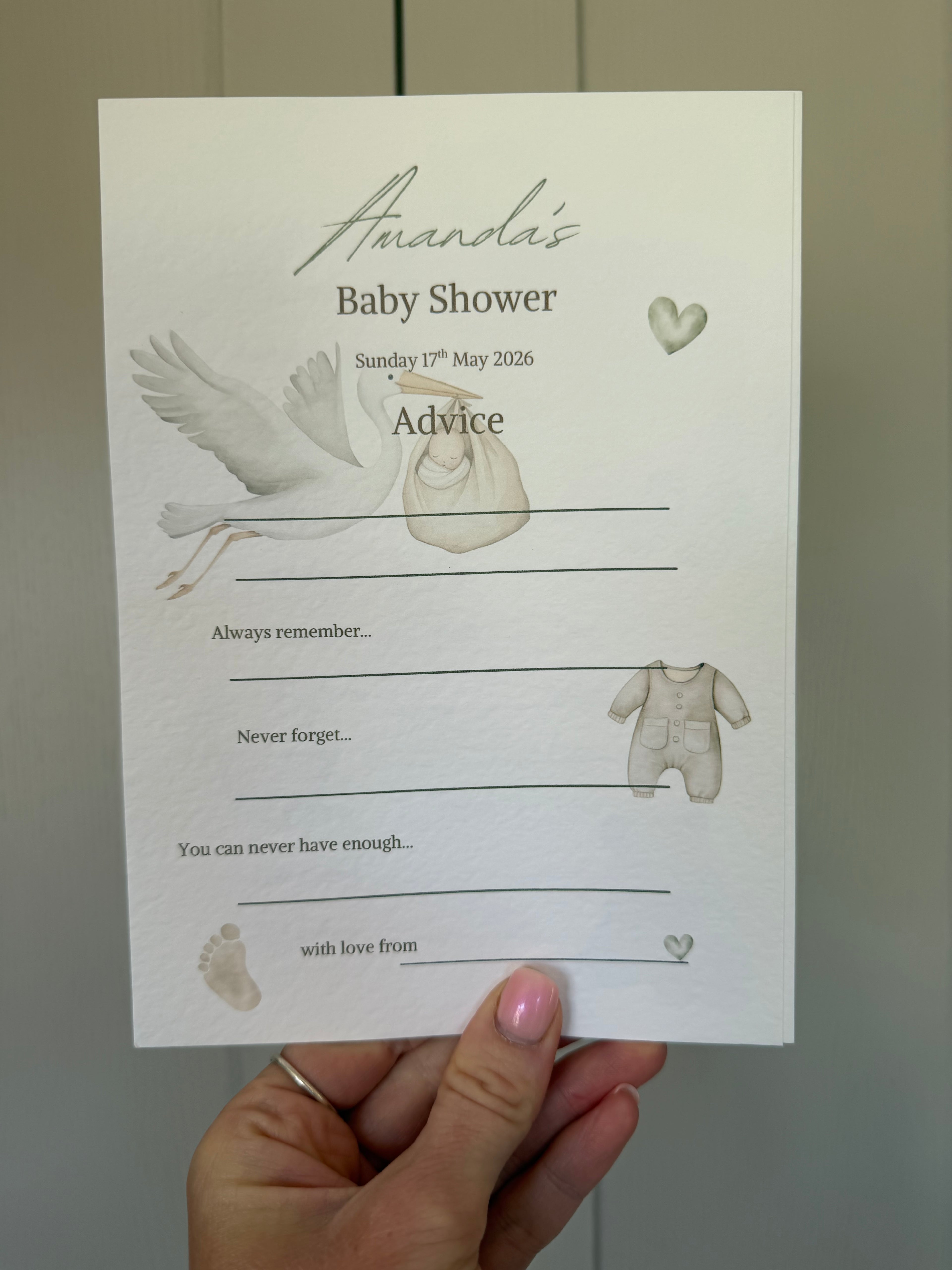 Personalised Baby shower prediction and advice cards