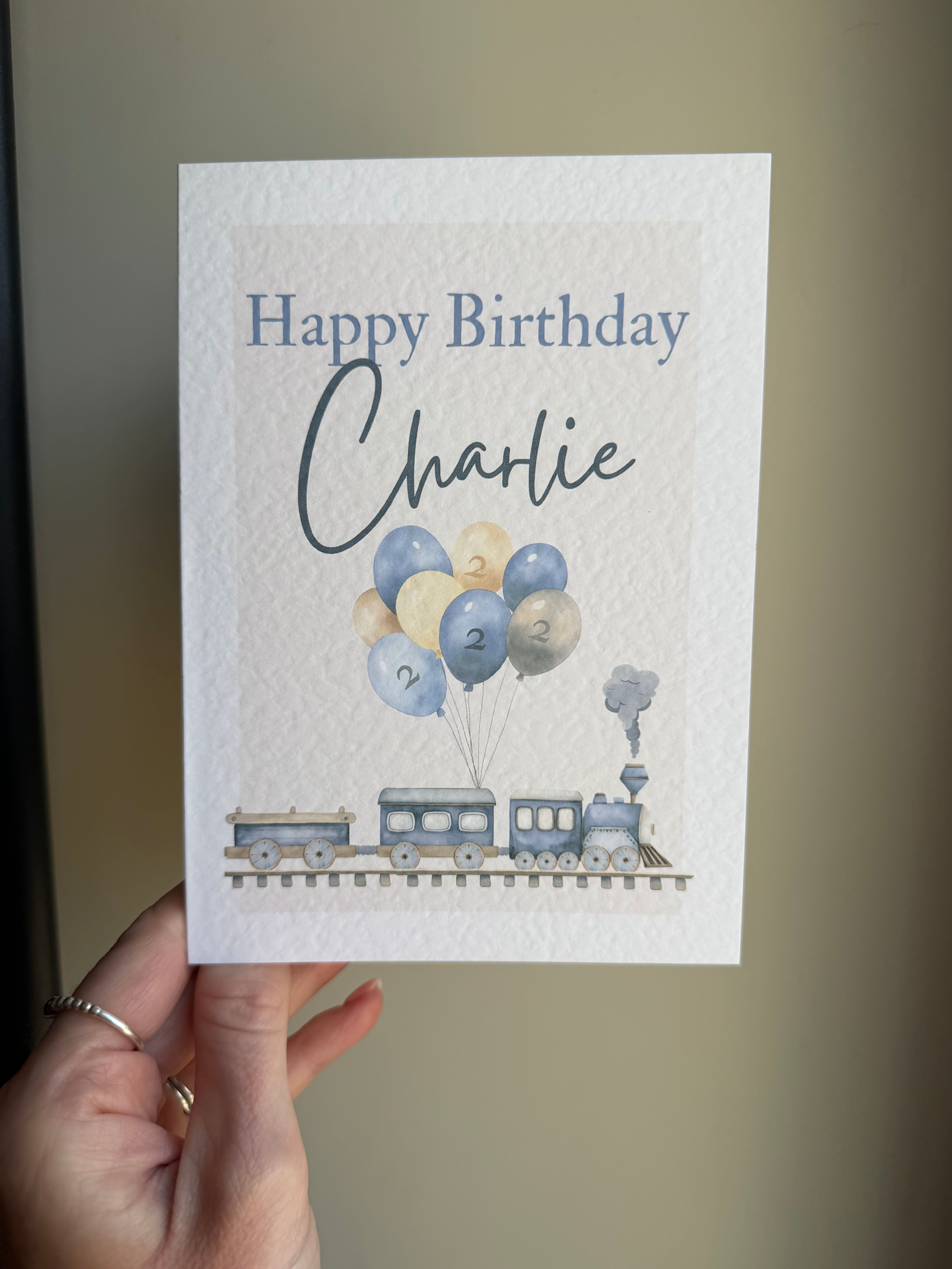 Train birthday personalised card