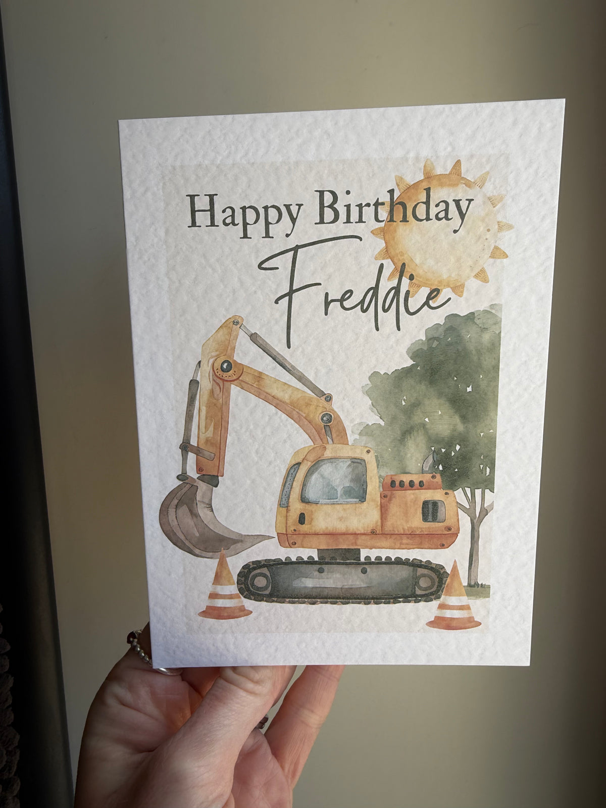 Digger birthday personalised card