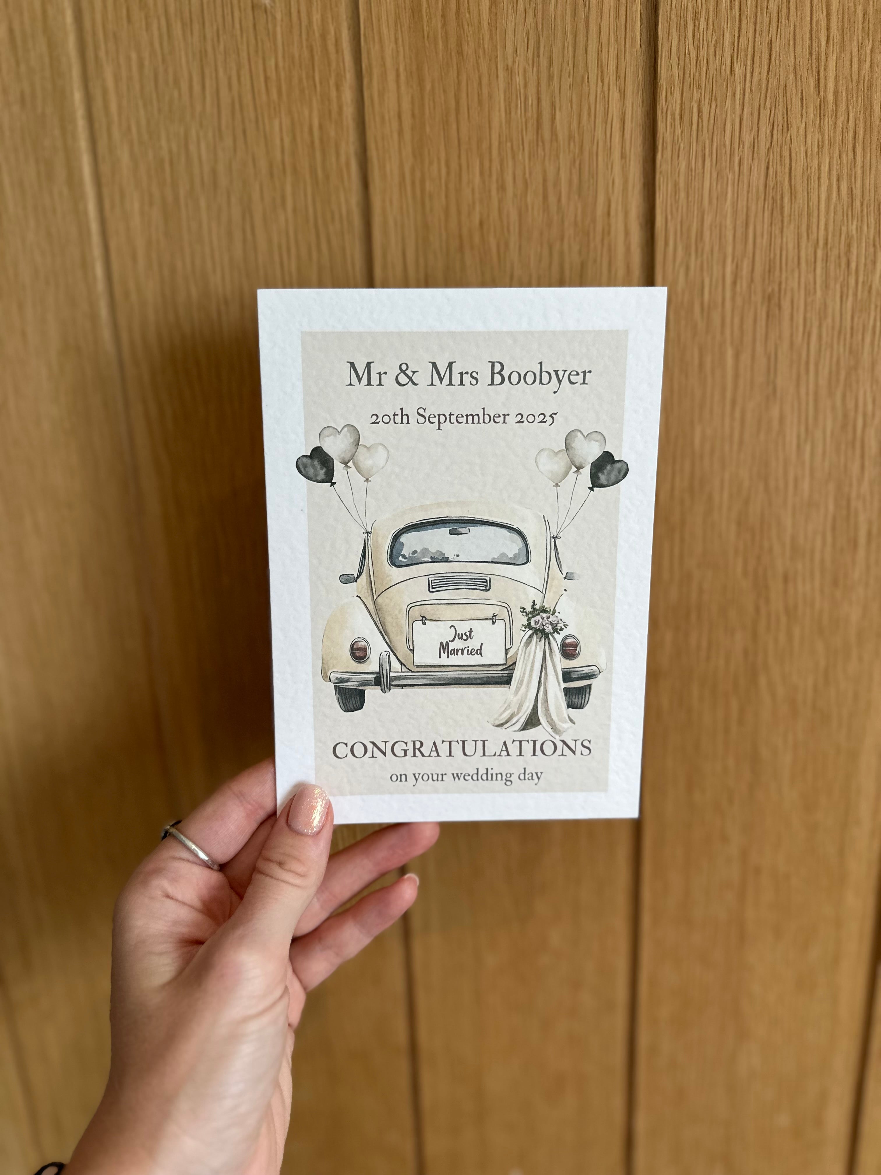 Personalised wedding car card