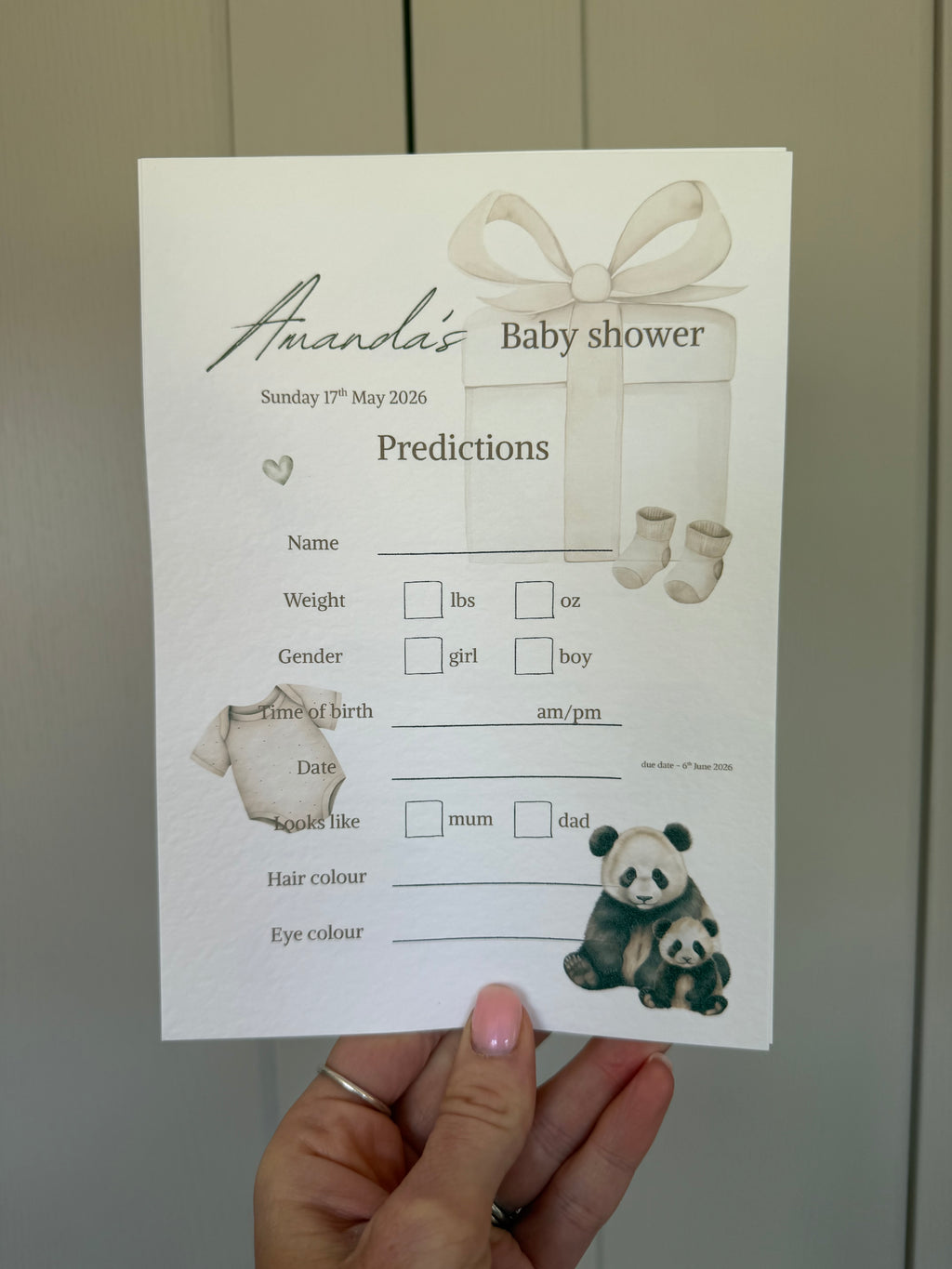 Personalised Baby shower prediction and advice cards