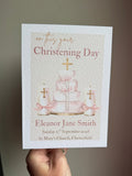 Personalised Christening card in pink