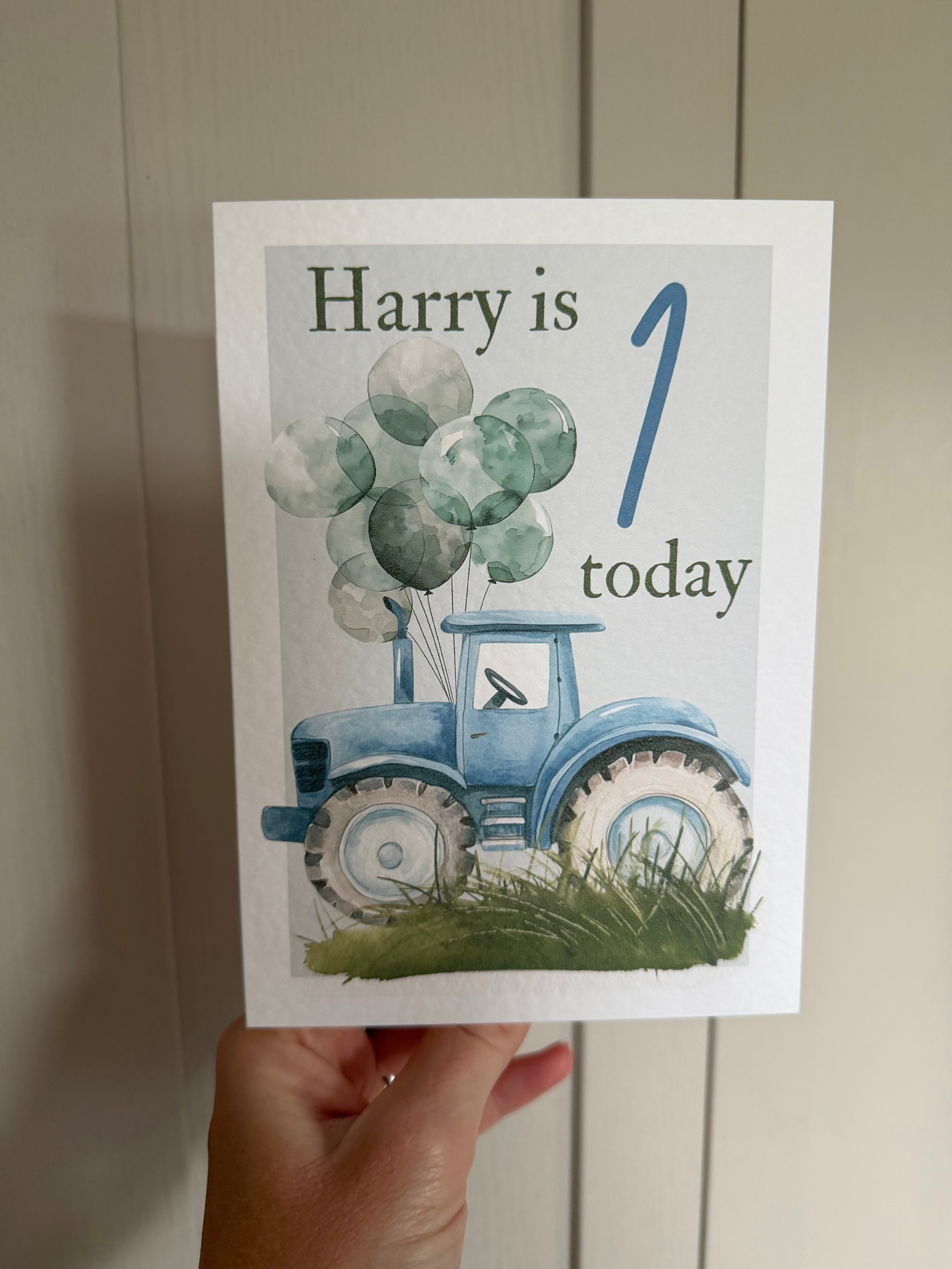 Blue Tractor birthday personalised card