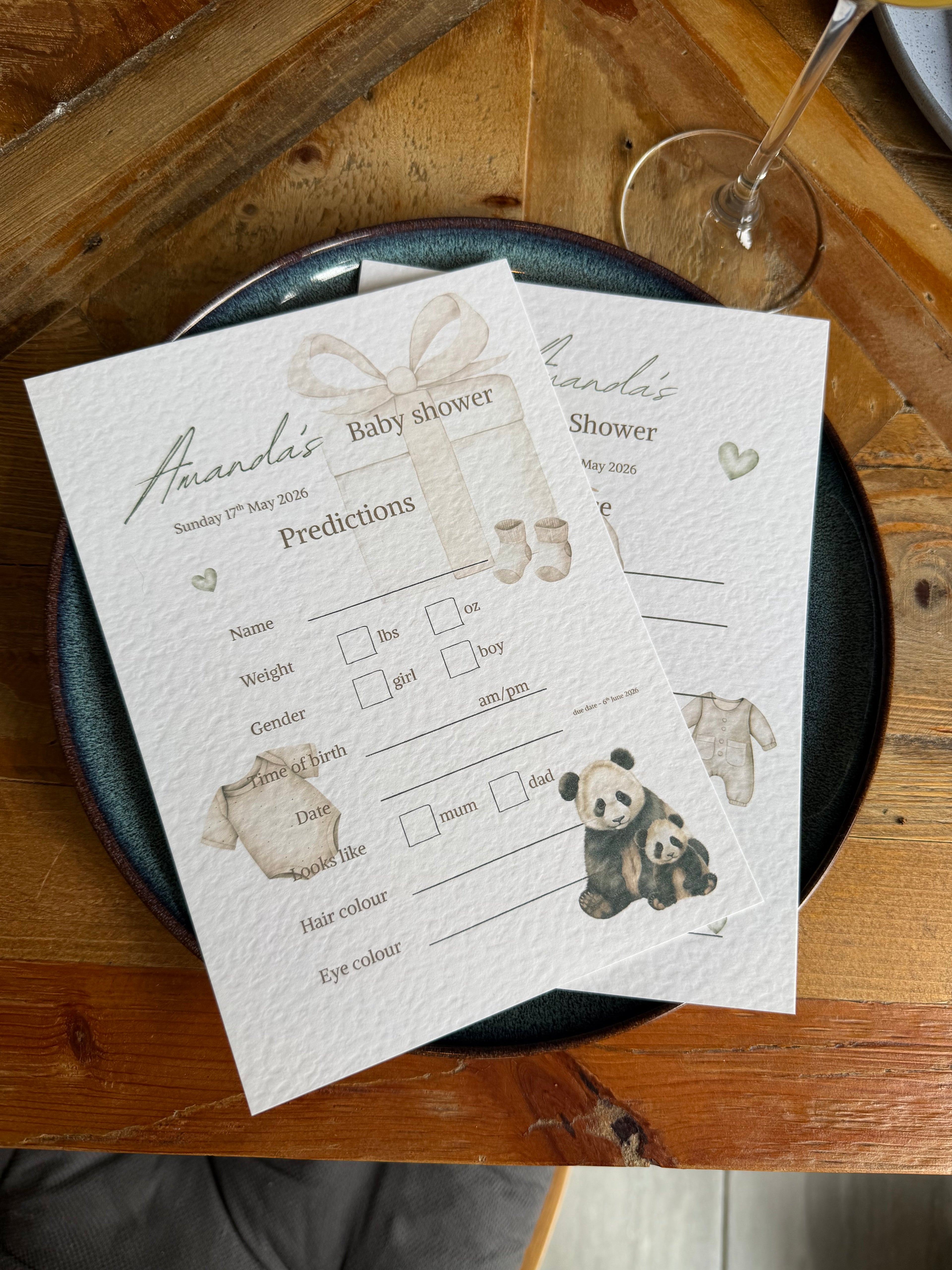 Personalised Baby shower prediction and advice cards