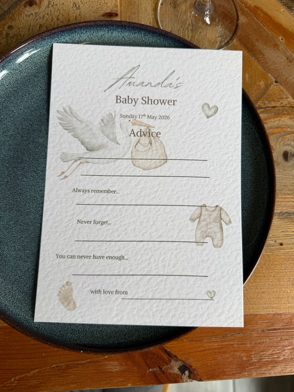 Personalised Baby shower prediction and advice cards