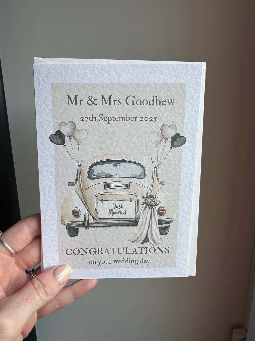 Personalised wedding car card