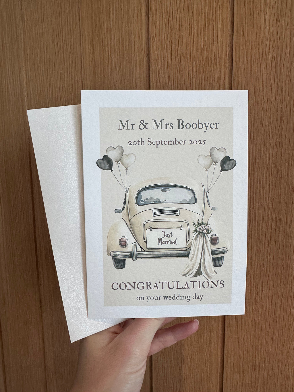 Personalised wedding car card