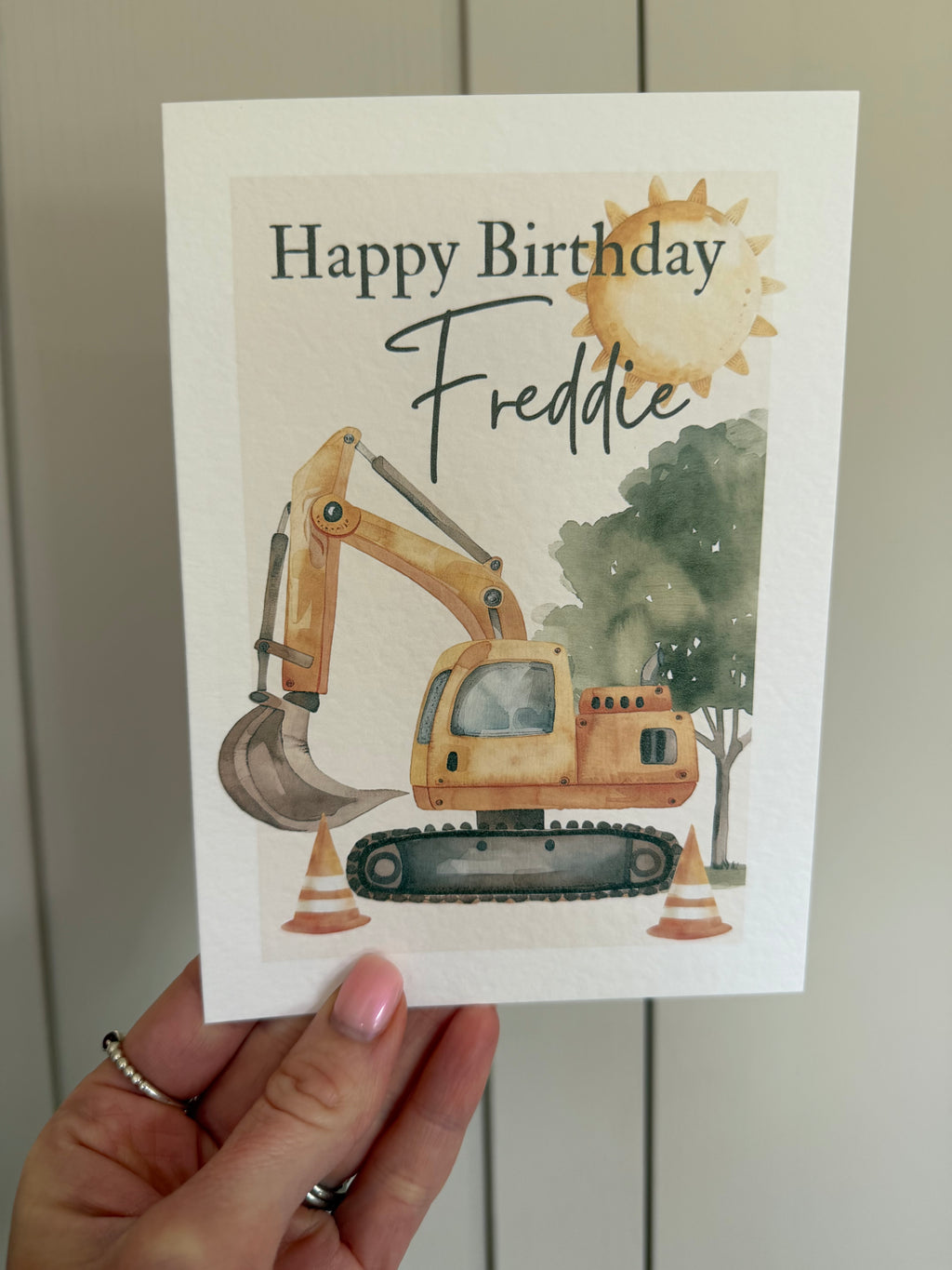Digger birthday personalised card